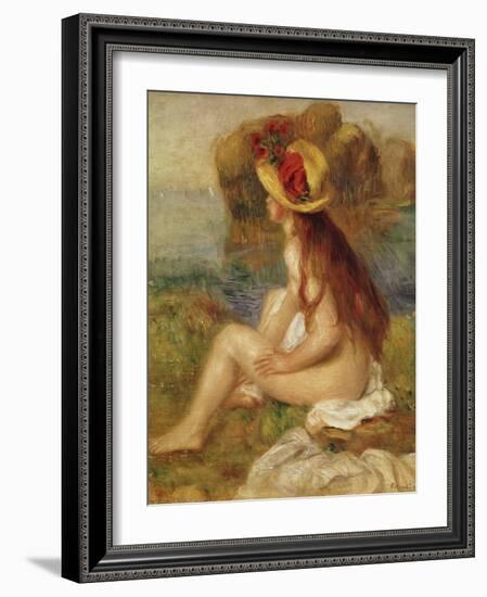 Seated Woman with Straw Hat-Pierre-Auguste Renoir-Framed Giclee Print