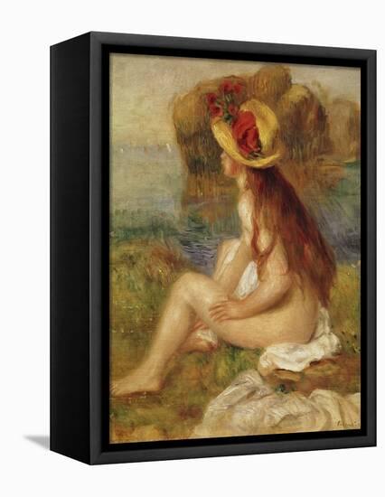 Seated Woman with Straw Hat-Pierre-Auguste Renoir-Framed Premier Image Canvas