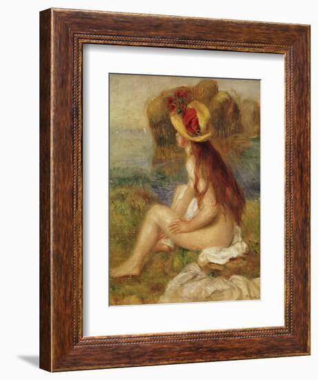 Seated Woman with Straw Hat-Pierre-Auguste Renoir-Framed Giclee Print