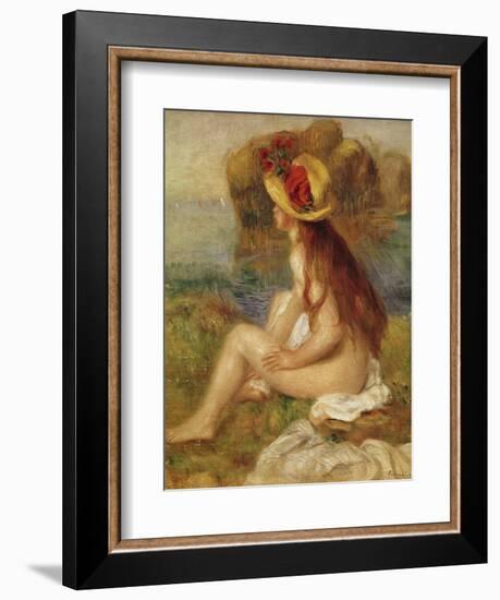 Seated Woman with Straw Hat-Pierre-Auguste Renoir-Framed Giclee Print