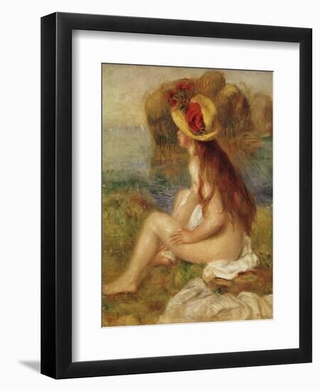 Seated Woman with Straw Hat-Pierre-Auguste Renoir-Framed Giclee Print