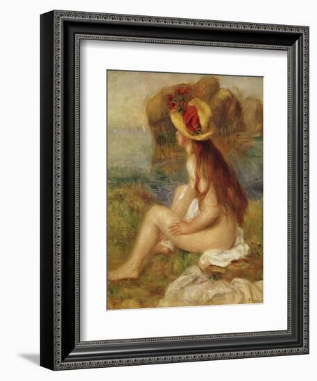 Seated Woman with Straw Hat-Pierre-Auguste Renoir-Framed Giclee Print