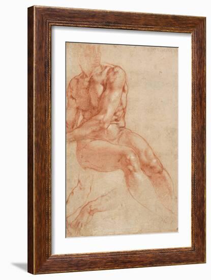 Seated Young Male Nude and Two Arm Studies (Recto)-Michelangelo Buonarroti-Framed Giclee Print