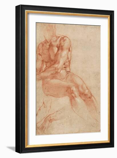 Seated Young Male Nude and Two Arm Studies (Recto)-Michelangelo Buonarroti-Framed Giclee Print