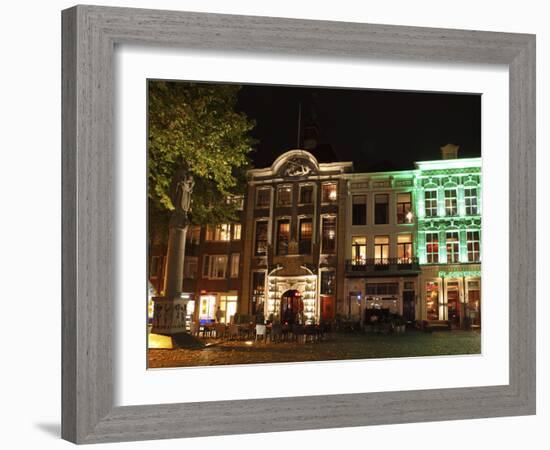 Seats Outside a Cafe-Restaurant at the Grote Markt (Big Market) Square at Night, Breda, Noord-Braba-Stuart Forster-Framed Photographic Print