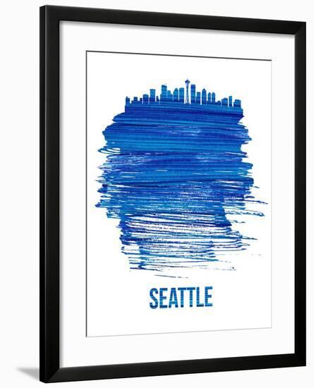 Seattle Brush Stroke Skyline - Blue-NaxArt-Framed Art Print