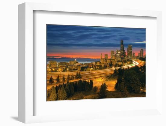 Seattle Cityscape after Sunset-jpldesigns-Framed Photographic Print