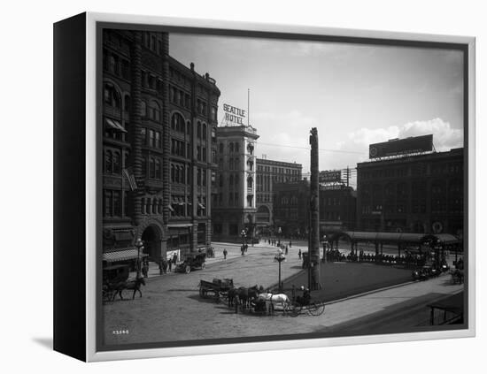 Seattle Pioneer Place, April 21, 1912-Asahel Curtis-Framed Premier Image Canvas