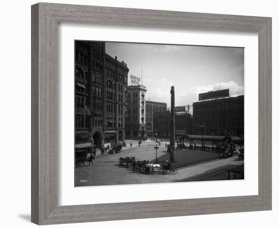 Seattle Pioneer Place, April 21, 1912-Asahel Curtis-Framed Giclee Print