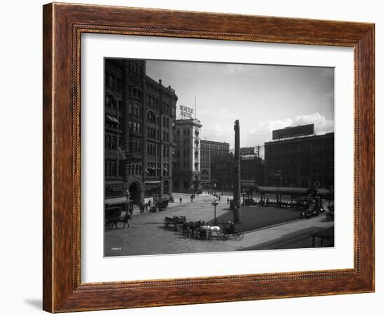 Seattle Pioneer Place, April 21, 1912-Asahel Curtis-Framed Giclee Print