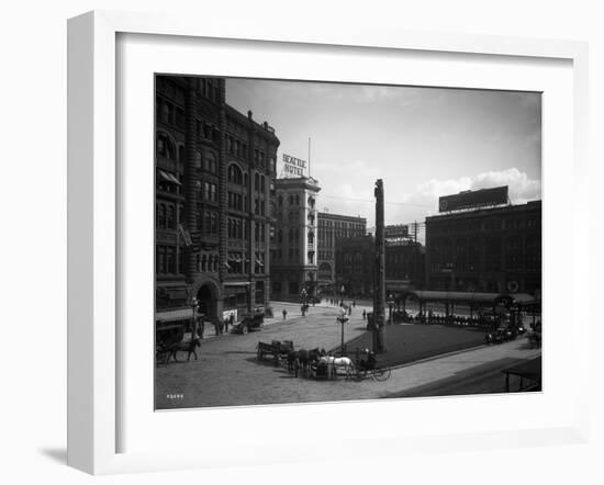 Seattle Pioneer Place, April 21, 1912-Asahel Curtis-Framed Giclee Print