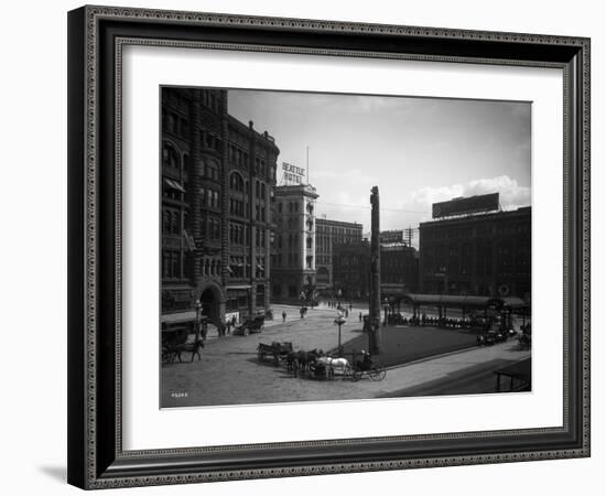 Seattle Pioneer Place, April 21, 1912-Asahel Curtis-Framed Giclee Print