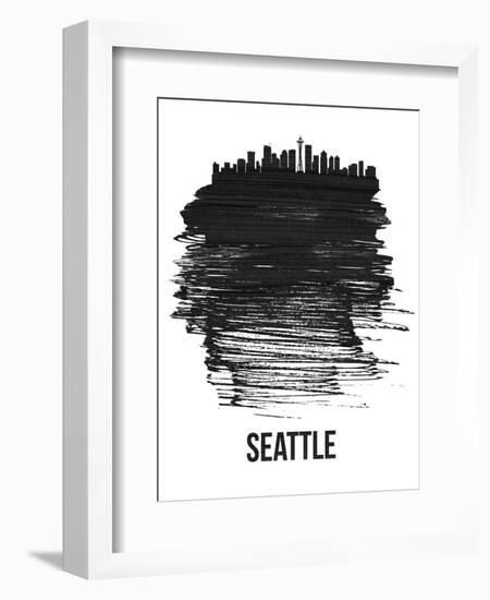 Seattle Skyline Brush Stroke - Black-NaxArt-Framed Art Print