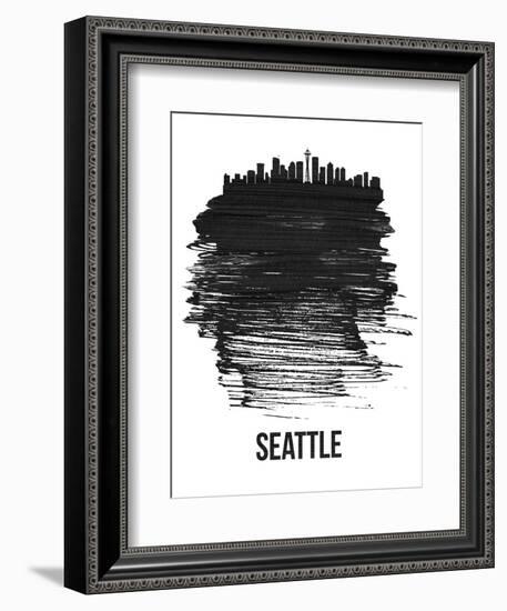 Seattle Skyline Brush Stroke - Black-NaxArt-Framed Art Print