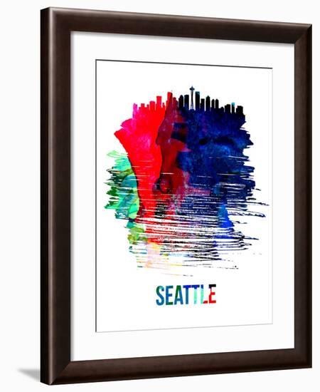 Seattle Skyline Brush Stroke - Watercolor-NaxArt-Framed Art Print