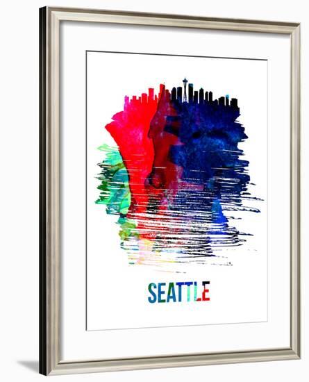 Seattle Skyline Brush Stroke - Watercolor-NaxArt-Framed Art Print