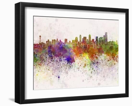 Seattle Skyline in Watercolor Background-paulrommer-Framed Art Print