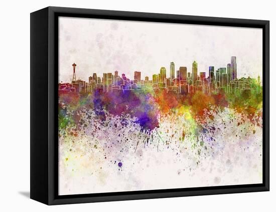 Seattle Skyline in Watercolor Background-paulrommer-Framed Stretched Canvas