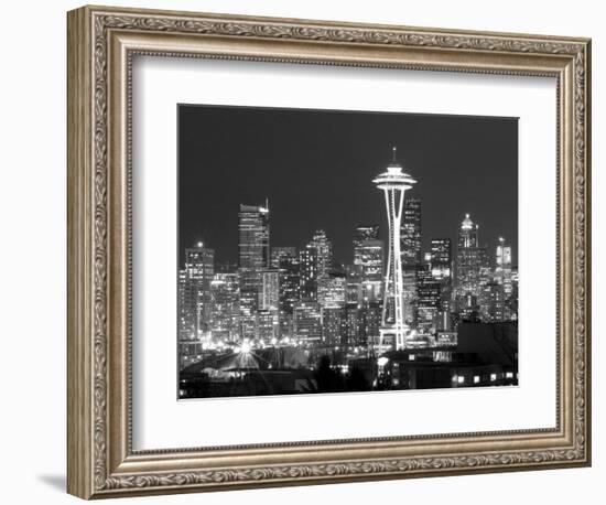 Seattle Skyline Mono-John Gusky-Framed Photographic Print