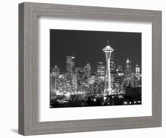 Seattle Skyline Mono-John Gusky-Framed Photographic Print