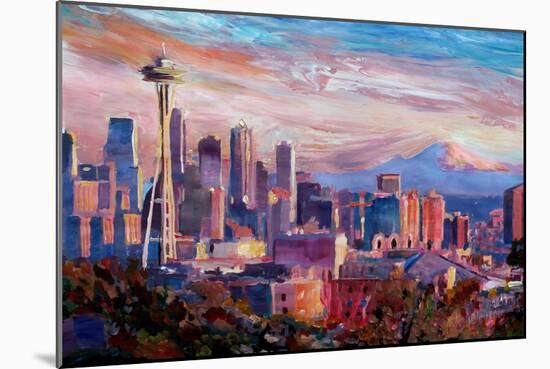 Seattle Skyline with Space Needle and Mt Rainier-Martina Bleichner-Mounted Art Print