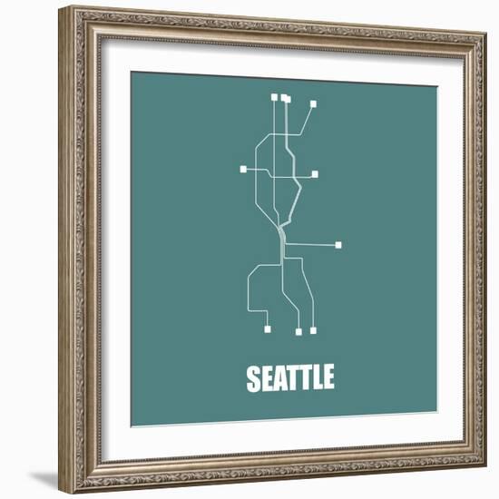 Seattle Teal Subway Map-null-Framed Art Print