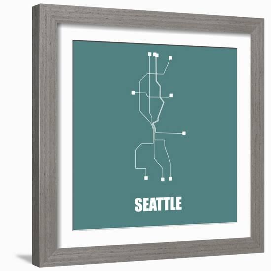 Seattle Teal Subway Map-null-Framed Art Print