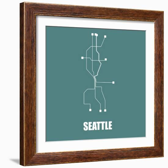 Seattle Teal Subway Map-null-Framed Art Print