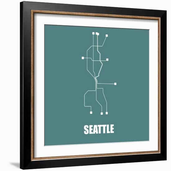 Seattle Teal Subway Map-null-Framed Art Print