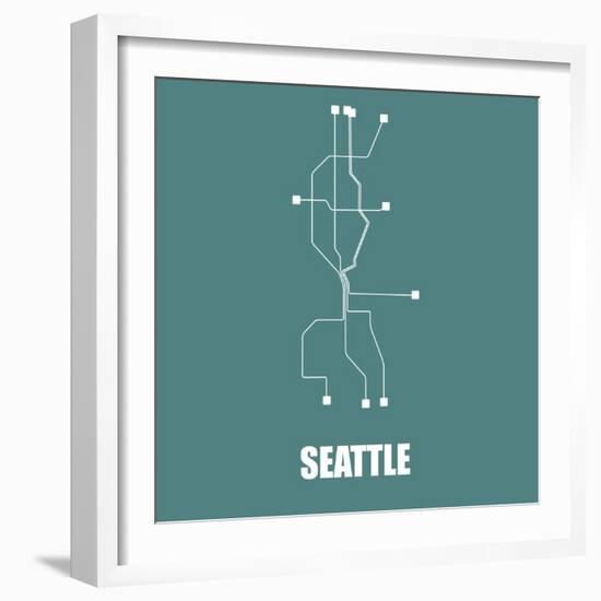 Seattle Teal Subway Map-null-Framed Art Print