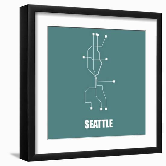 Seattle Teal Subway Map-null-Framed Art Print