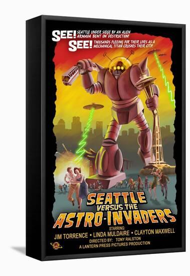 Seattle vs. Astro Invaders-Lantern Press-Framed Stretched Canvas