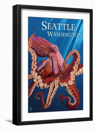 Seattle, WA - Red Octopus-Lantern Press-Framed Art Print