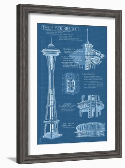 Seattle, WA, Space Needle Technical Drawing-Lantern Press-Framed Art Print