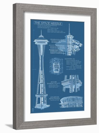 Seattle, WA, Space Needle Technical Drawing-Lantern Press-Framed Art Print