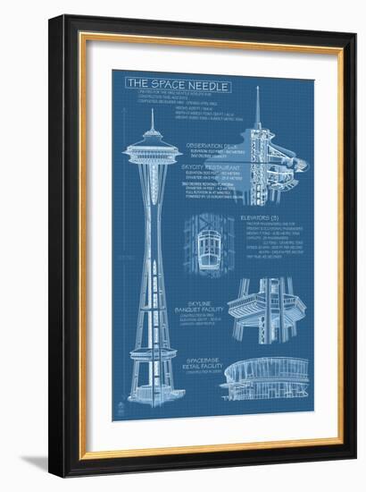 Seattle, WA, Space Needle Technical Drawing-Lantern Press-Framed Art Print