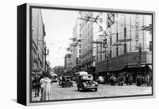 Seattle, WA Street Scene Downtown Photograph - Seattle, WA-Lantern Press-Framed Stretched Canvas