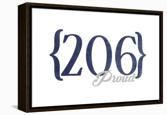 Seattle, Washington - 206 Area Code (Blue)-Lantern Press-Framed Stretched Canvas