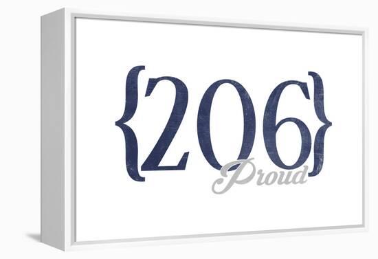 Seattle, Washington - 206 Area Code (Blue)-Lantern Press-Framed Stretched Canvas