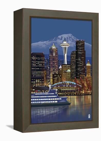 Seattle, Washington at Night - Image Only-Lantern Press-Framed Stretched Canvas