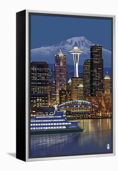 Seattle, Washington at Night - Image Only-Lantern Press-Framed Stretched Canvas