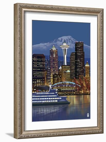 Seattle, Washington at Night - Image Only-Lantern Press-Framed Art Print