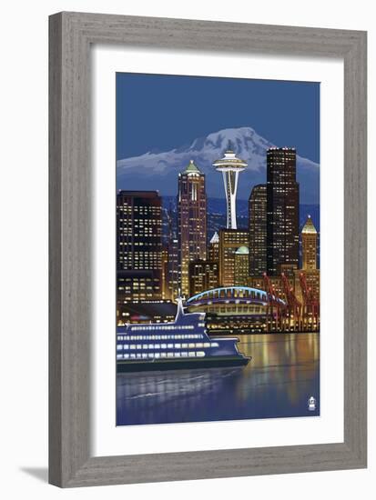Seattle, Washington at Night - Image Only-Lantern Press-Framed Art Print