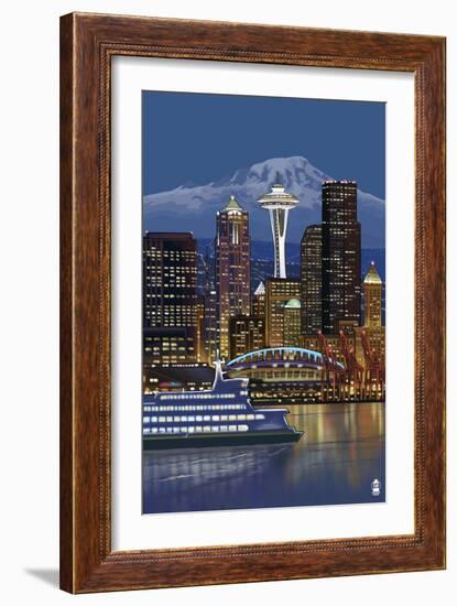 Seattle, Washington at Night - Image Only-Lantern Press-Framed Art Print