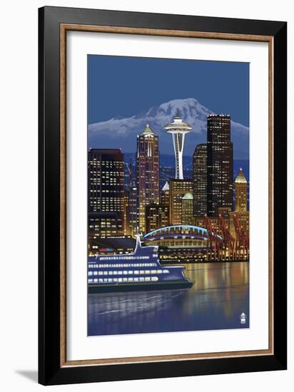Seattle, Washington at Night - Image Only-Lantern Press-Framed Art Print