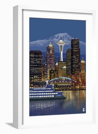 Seattle, Washington at Night - Image Only-Lantern Press-Framed Art Print