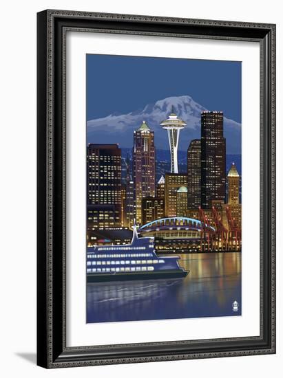 Seattle, Washington at Night - Image Only-Lantern Press-Framed Art Print