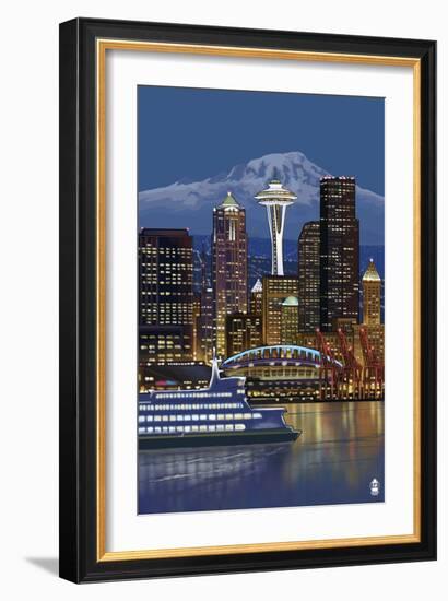 Seattle, Washington at Night - Image Only-Lantern Press-Framed Art Print