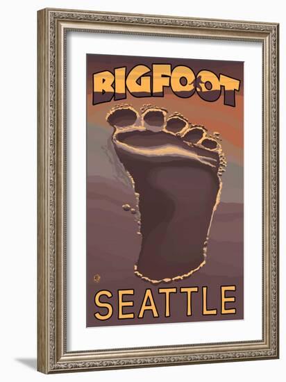 Seattle, Washington Bigfoot Footprint-Lantern Press-Framed Art Print