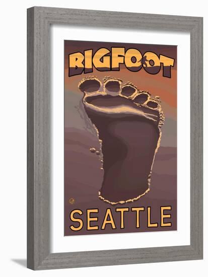 Seattle, Washington Bigfoot Footprint-Lantern Press-Framed Art Print